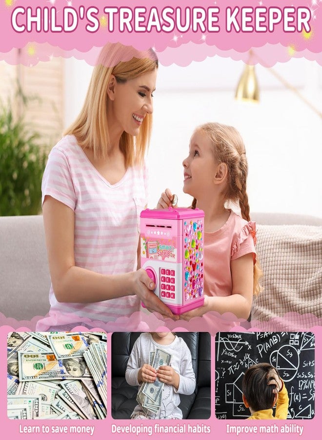 STOPKLAS Piggy Bank for Kids, Electronic Mini ATM Bank with Password for Boys Girls, Money Saving Box with Auto Grab Bill Slot, Cash Coin Can Money Safe Toy, Birthday for Age 3-12, Pink - Image 3